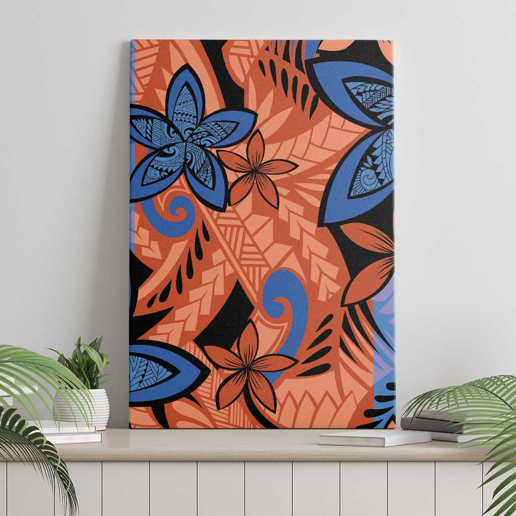 Plumeria Polynesian Pattern Canvas Wall Art Unique Fantasy Orange Blue LT01 - Polynesian Pride