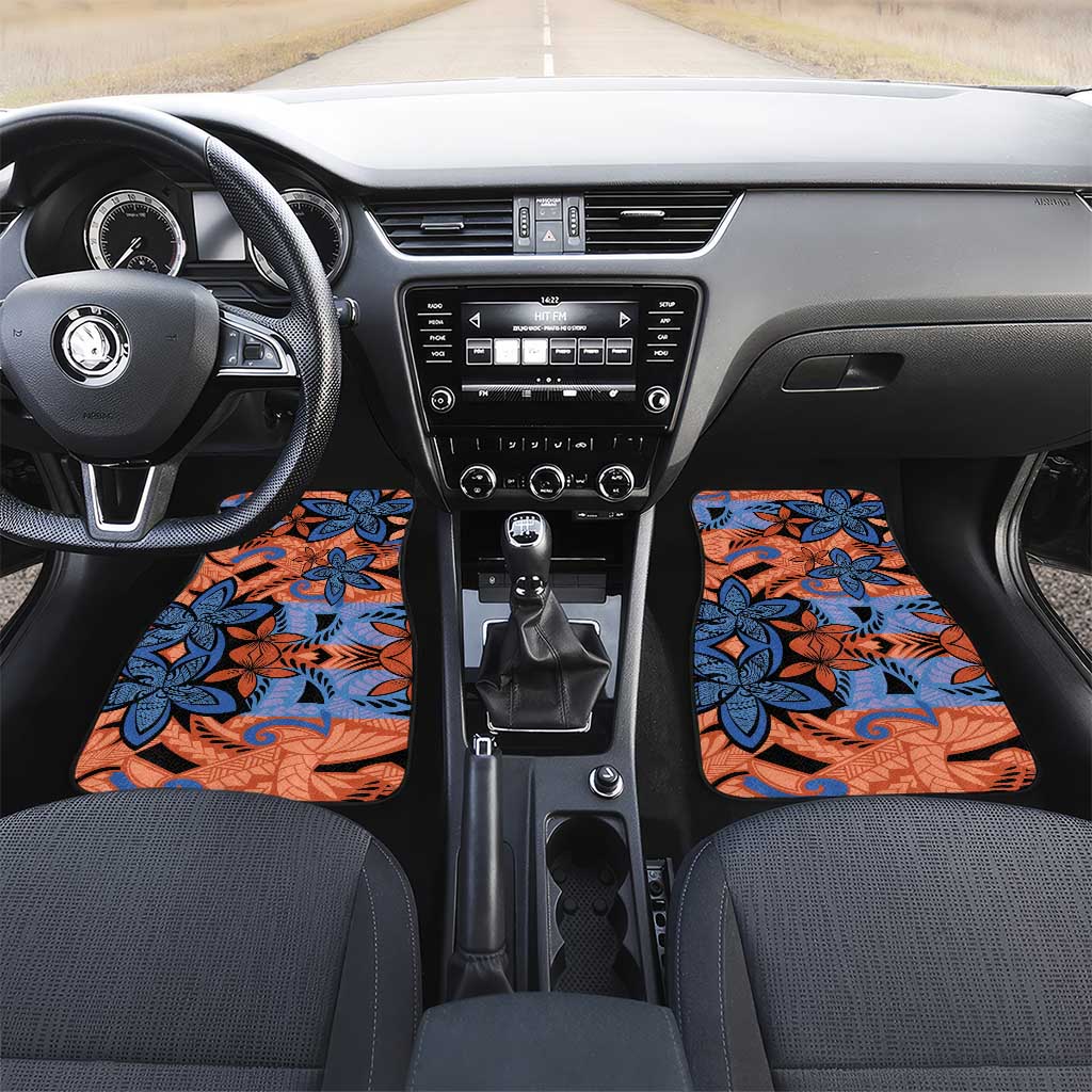 Plumeria Polynesian Pattern Car Mats Unique Fantasy Orange Blue LT01 Set 2pcs - Front Orange - Polynesian Pride