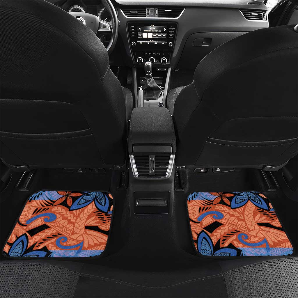 Plumeria Polynesian Pattern Car Mats Unique Fantasy Orange Blue LT01 Set 2pcs - Back Orange - Polynesian Pride