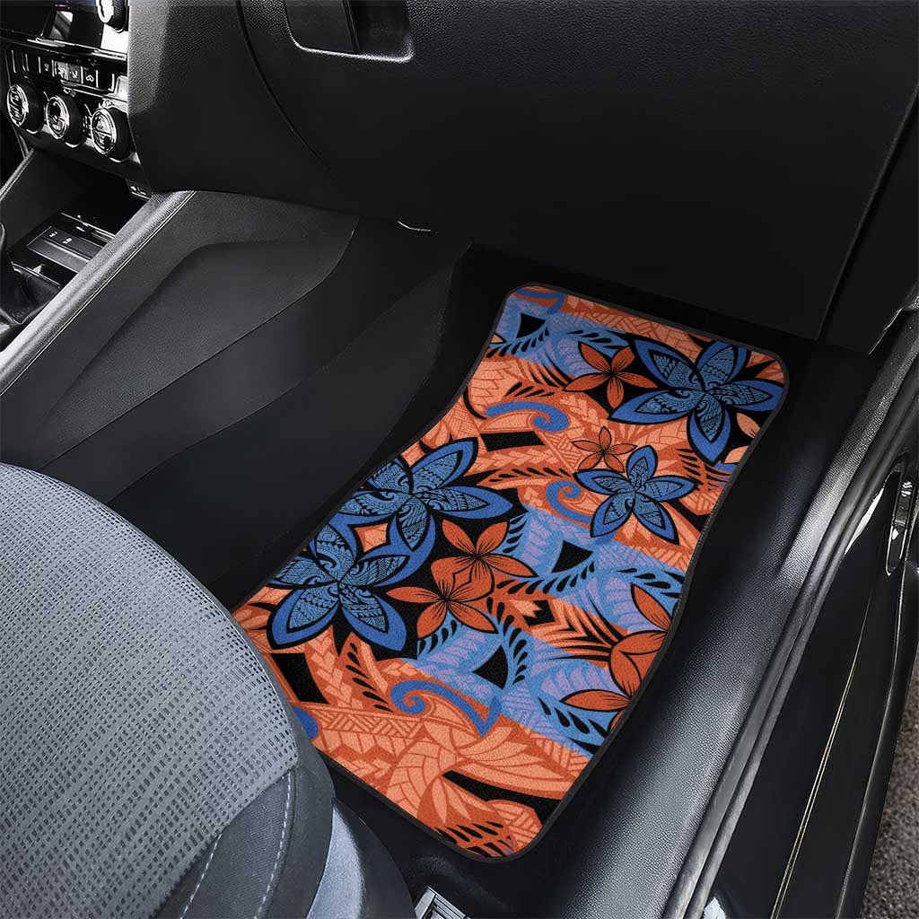 Plumeria Polynesian Pattern Car Mats Unique Fantasy Orange Blue LT01 - Polynesian Pride