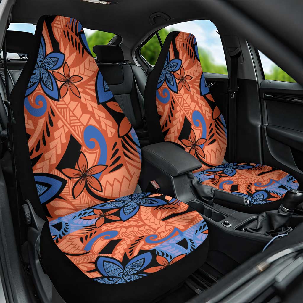 Plumeria Polynesian Pattern Car Seat Cover Unique Fantasy Orange Blue