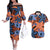 Plumeria Polynesian Pattern Couples Matching Off The Shoulder Long Sleeve Dress and Hawaiian Shirt Unique Fantasy Orange Blue
