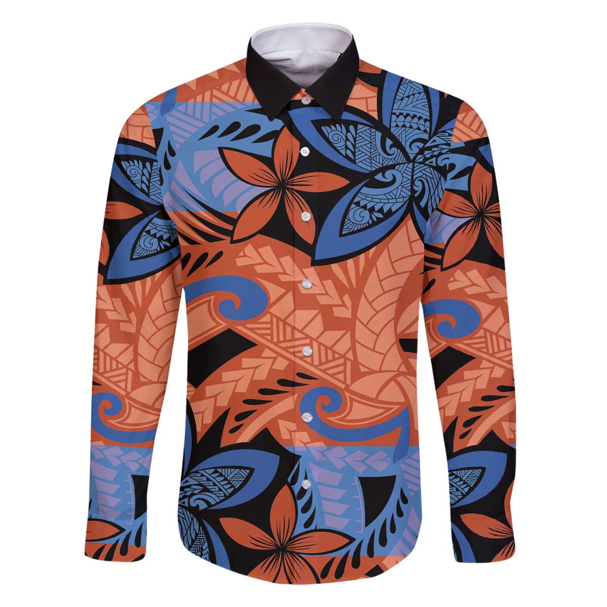 Plumeria Polynesian Pattern Family Matching Off The Shoulder Long Sleeve Dress and Hawaiian Shirt Unique Fantasy Orange Blue
