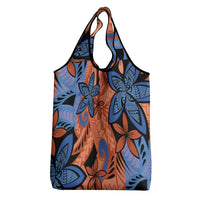 Plumeria Polynesian Pattern Grocery Bag Unique Fantasy Orange Blue