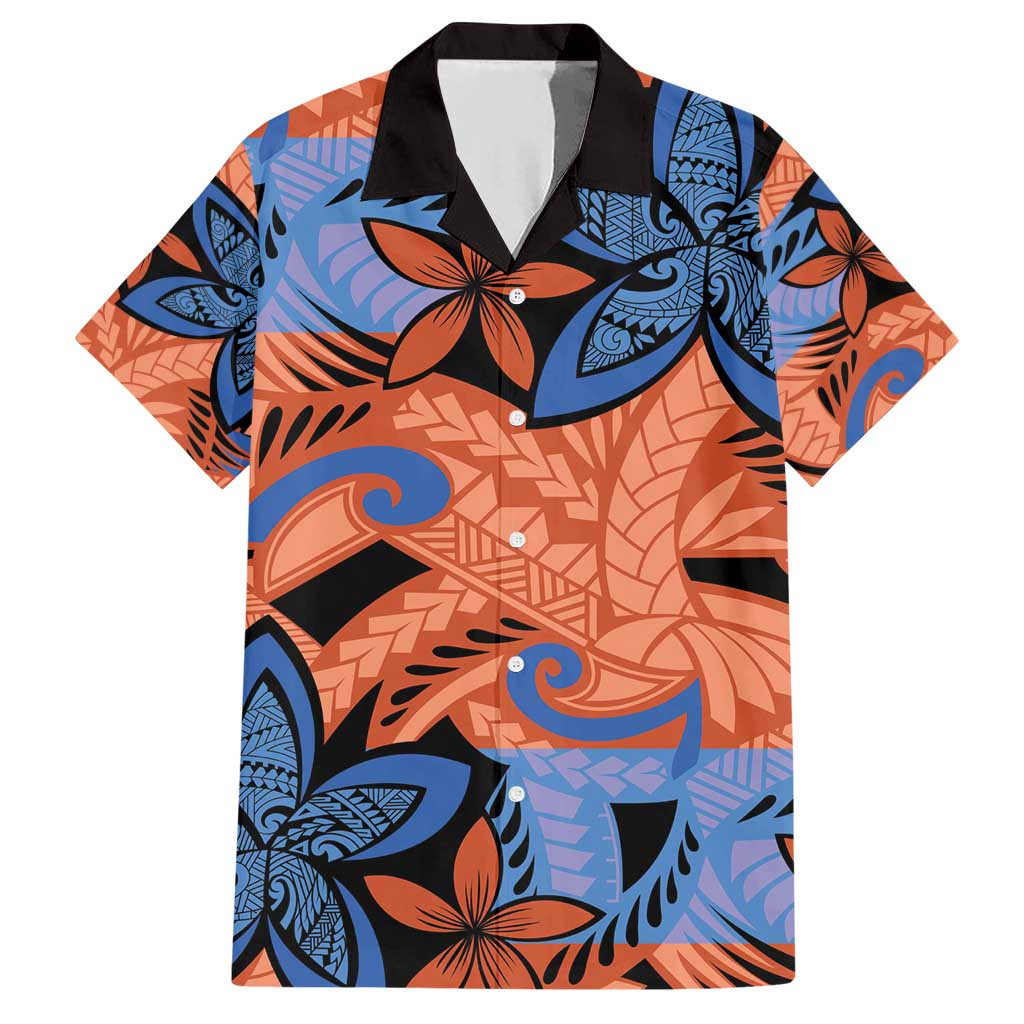 Plumeria Polynesian Pattern Hawaiian Shirt Unique Fantasy Orange Blue LT01 Orange - Polynesian Pride