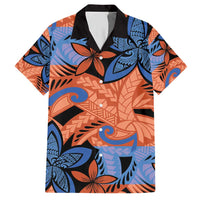 Plumeria Polynesian Pattern Hawaiian Shirt Unique Fantasy Orange Blue LT01 Orange - Polynesian Pride