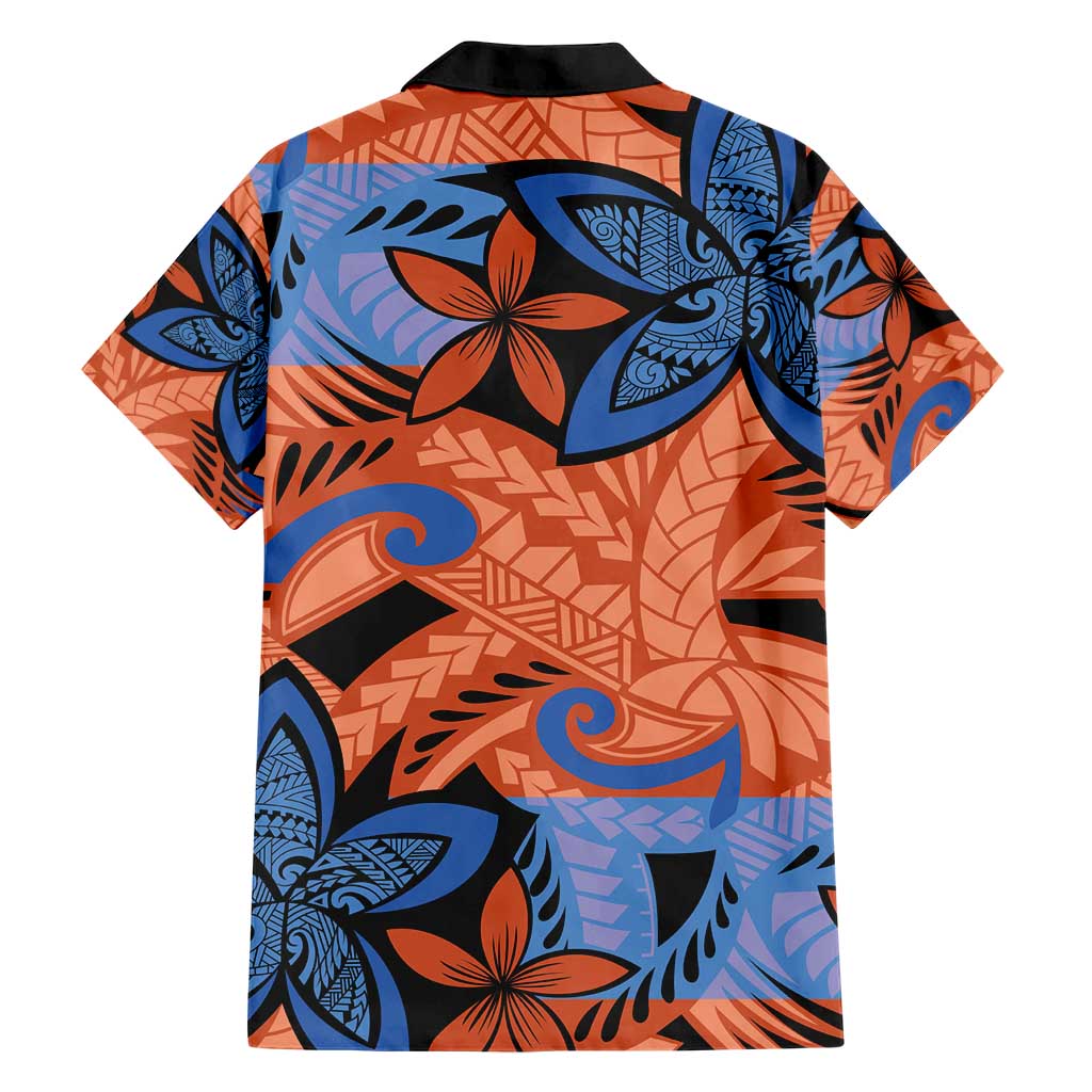 Plumeria Polynesian Pattern Hawaiian Shirt Unique Fantasy Orange Blue LT01 - Polynesian Pride