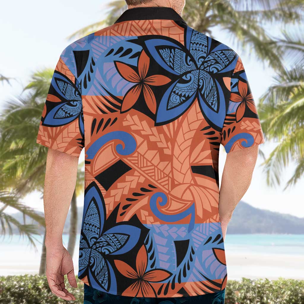 Plumeria Polynesian Pattern Hawaiian Shirt Unique Fantasy Orange Blue LT01 - Polynesian Pride