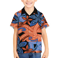 Plumeria Polynesian Pattern Hawaiian Shirt Unique Fantasy Orange Blue LT01 - Polynesian Pride