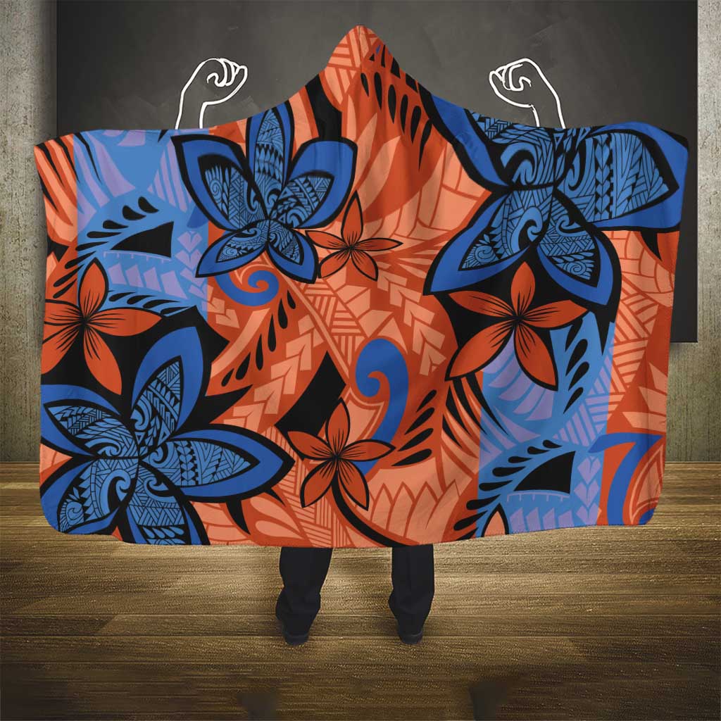 Plumeria Polynesian Pattern Hooded Blanket Unique Fantasy Orange Blue LT01 - Polynesian Pride