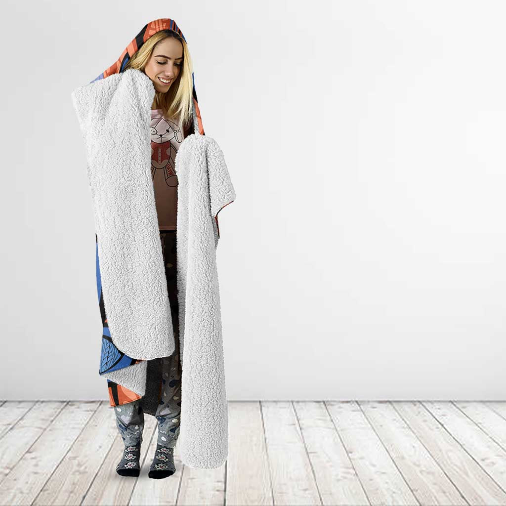 Plumeria Polynesian Pattern Hooded Blanket Unique Fantasy Orange Blue LT01 - Polynesian Pride