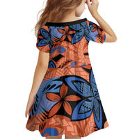 Plumeria Polynesian Pattern Kid Short Sleeve Dress Unique Fantasy Orange Blue