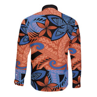 Plumeria Polynesian Pattern Long Sleeve Button Shirt Unique Fantasy Orange Blue LT01 - Polynesian Pride