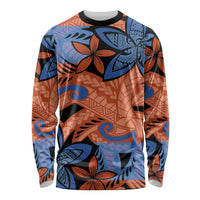 Plumeria Polynesian Pattern Long Sleeve Shirt Unique Fantasy Orange Blue LT01 Unisex Orange - Polynesian Pride