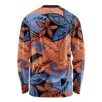 Plumeria Polynesian Pattern Long Sleeve Shirt Unique Fantasy Orange Blue LT01 - Polynesian Pride