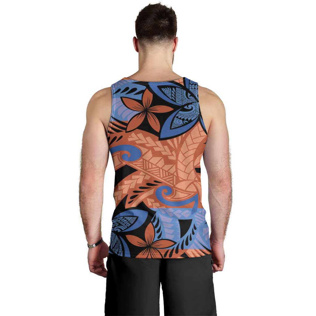 Plumeria Polynesian Pattern Men Tank Top Unique Fantasy Orange Blue LT01 - Polynesian Pride