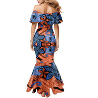 Plumeria Polynesian Pattern Mermaid Dress Unique Fantasy Orange Blue
