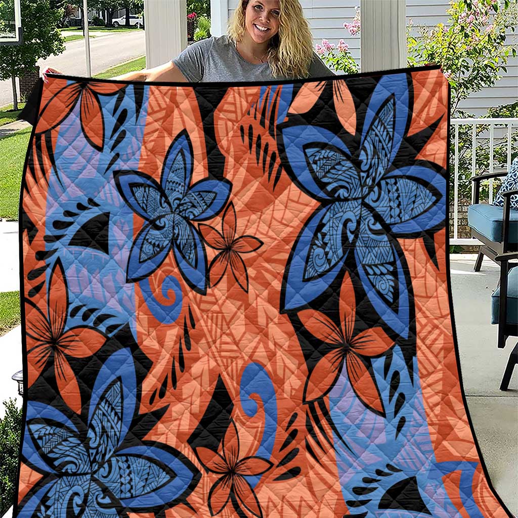 Plumeria Polynesian Pattern Quilt Unique Fantasy Orange Blue