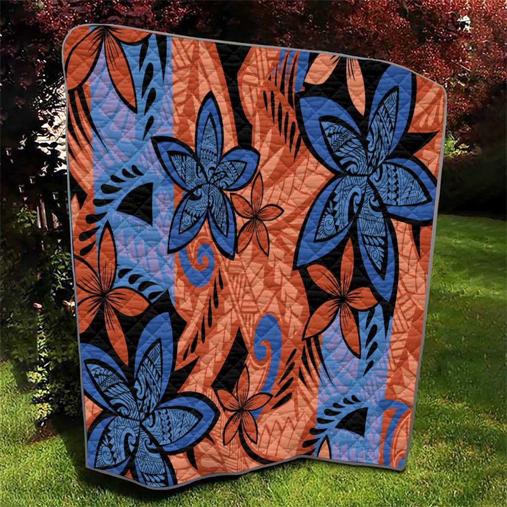 Plumeria Polynesian Pattern Quilt Unique Fantasy Orange Blue