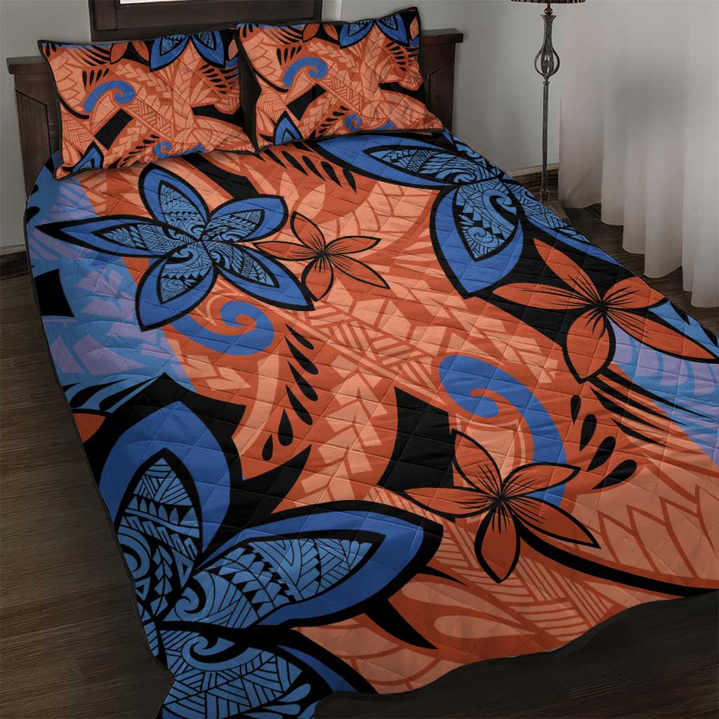 Plumeria Polynesian Pattern Quilt Bed Set Unique Fantasy Orange Blue LT01 Orange - Polynesian Pride
