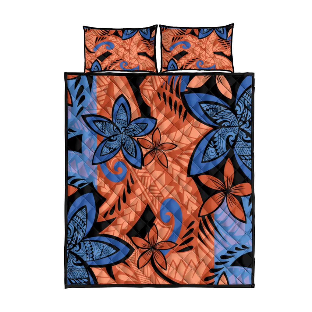 Plumeria Polynesian Pattern Quilt Bed Set Unique Fantasy Orange Blue LT01 - Polynesian Pride