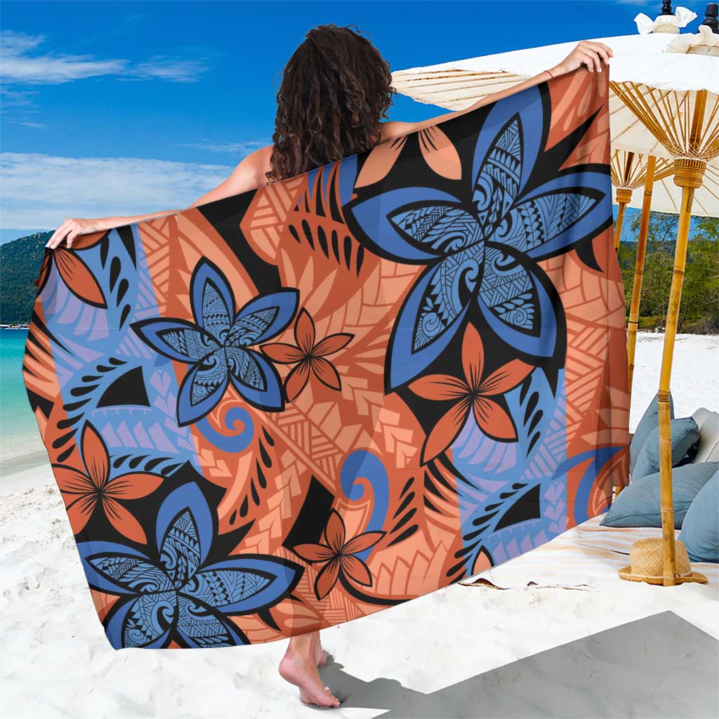 Plumeria Polynesian Pattern Sarong Unique Fantasy Orange Blue