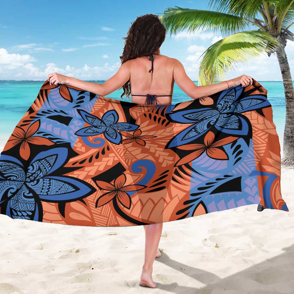 Plumeria Polynesian Pattern Sarong Unique Fantasy Orange Blue