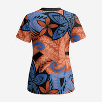 Plumeria Polynesian Pattern Scrub Top Unique Fantasy Orange Blue LT01 - Polynesian Pride