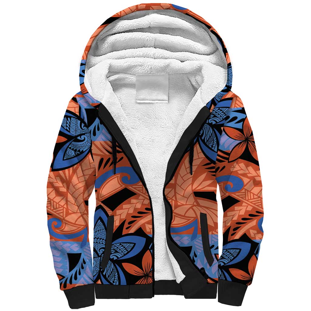 Plumeria Polynesian Pattern Sherpa Hoodie Unique Fantasy Orange Blue LT01 Unisex Orange - Polynesian Pride