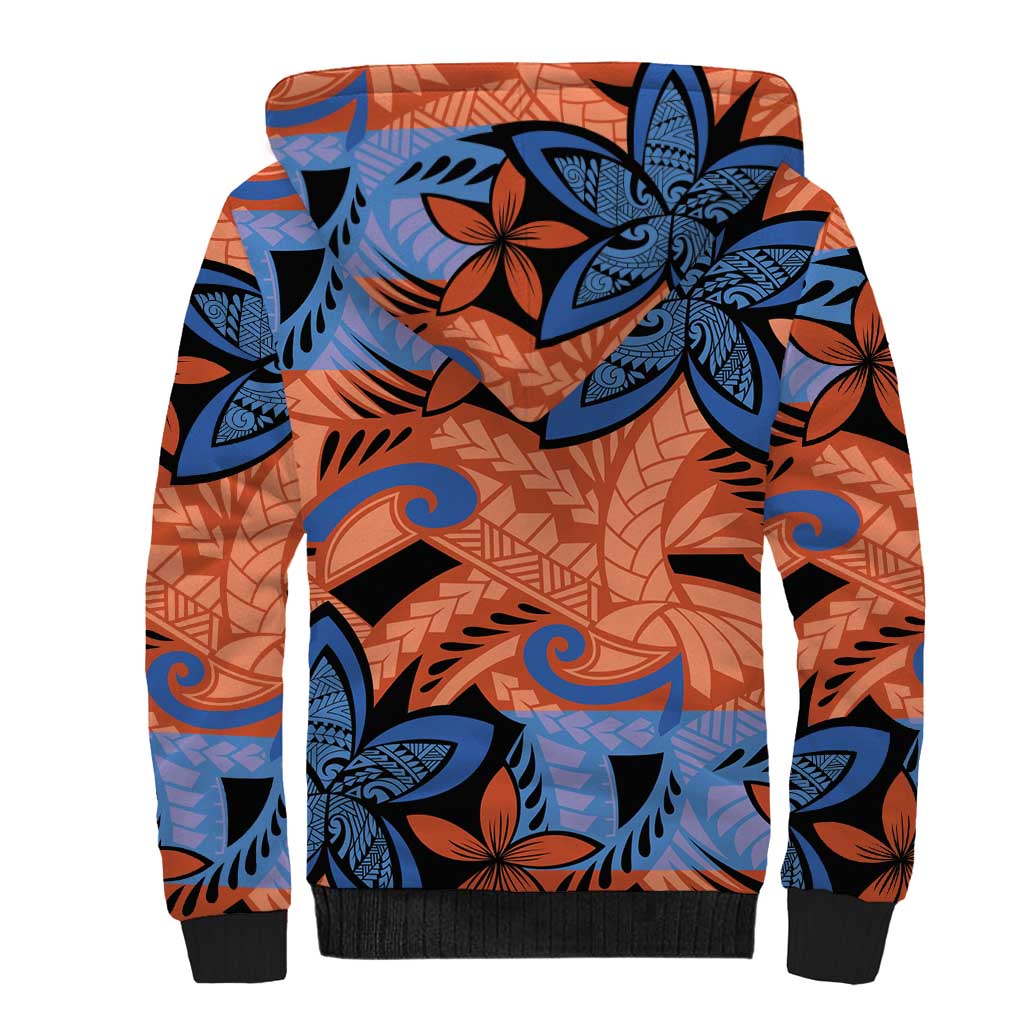 Plumeria Polynesian Pattern Sherpa Hoodie Unique Fantasy Orange Blue LT01 - Polynesian Pride