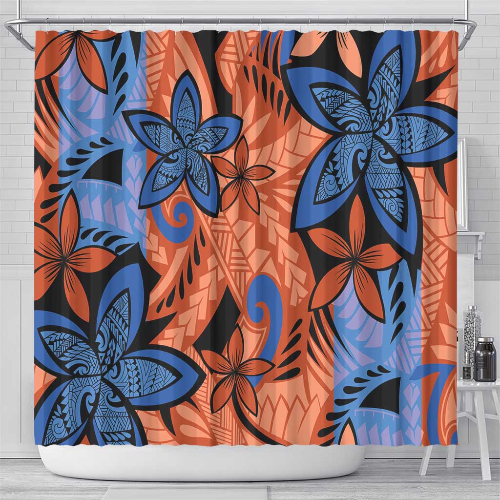 Plumeria Polynesian Pattern Shower Curtain Unique Fantasy Orange Blue