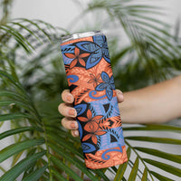 Plumeria Polynesian Pattern Skinny Tumbler Unique Fantasy Orange Blue