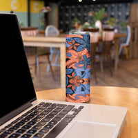 Plumeria Polynesian Pattern Skinny Tumbler Unique Fantasy Orange Blue