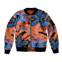 Plumeria Polynesian Pattern Sleeve Zip Bomber Jacket Unique Fantasy Orange Blue
