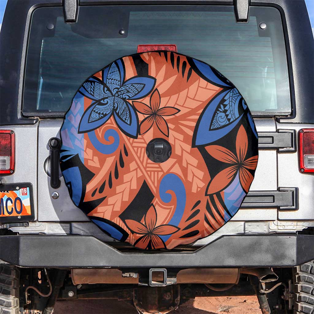 Plumeria Polynesian Pattern Spare Tire Cover Unique Fantasy Orange Blue
