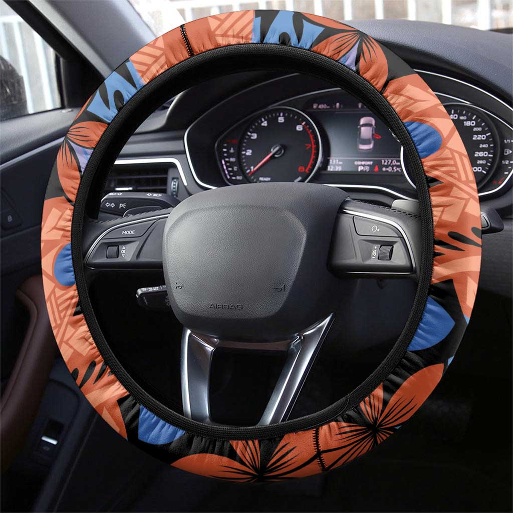Plumeria Polynesian Pattern Steering Wheel Cover Unique Fantasy Orange Blue LT01 - Polynesian Pride