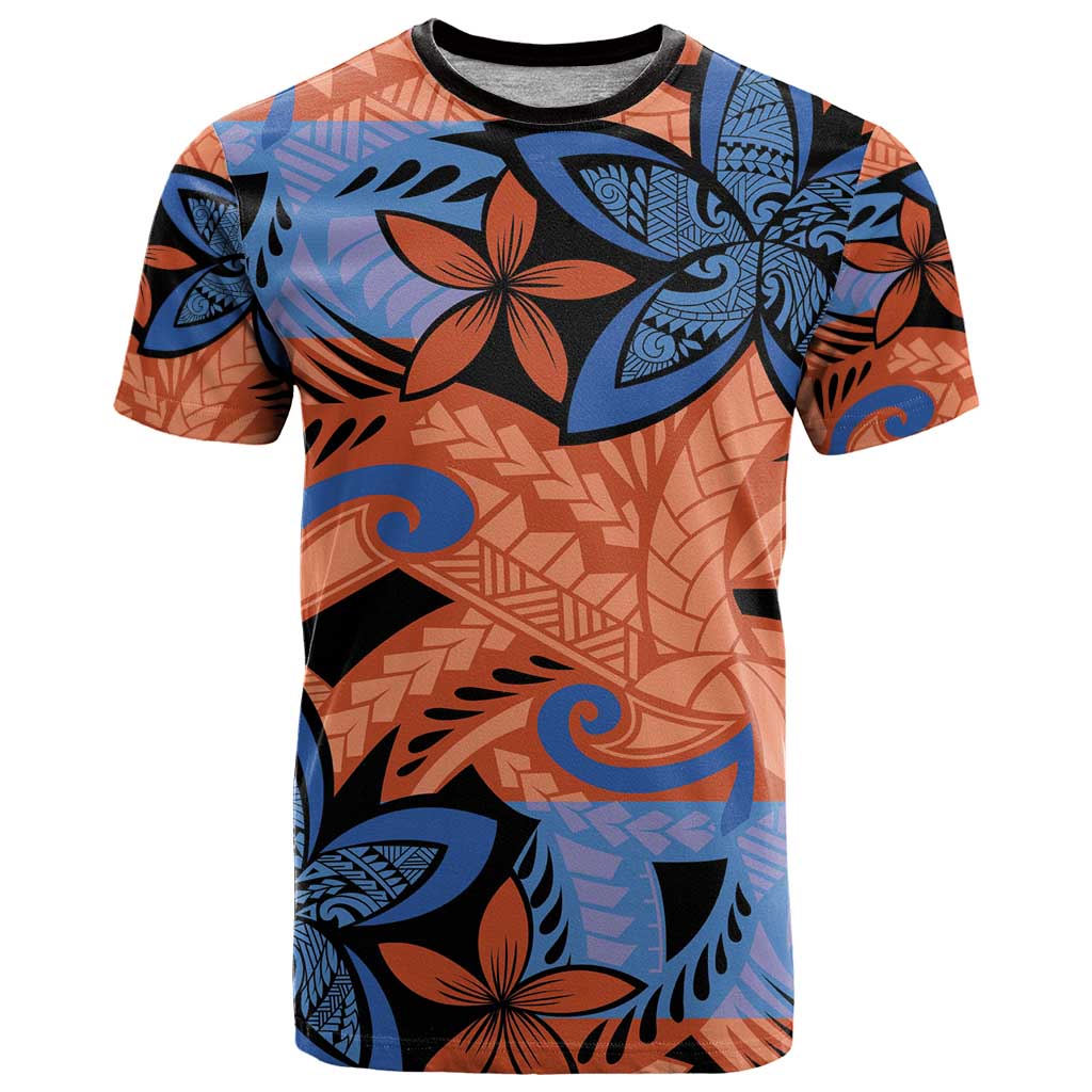 Plumeria Polynesian Pattern T Shirt Unique Fantasy Orange Blue