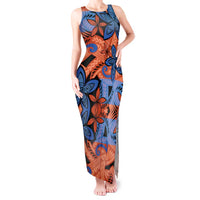 Plumeria Polynesian Pattern Tank Maxi Dress Unique Fantasy Orange Blue