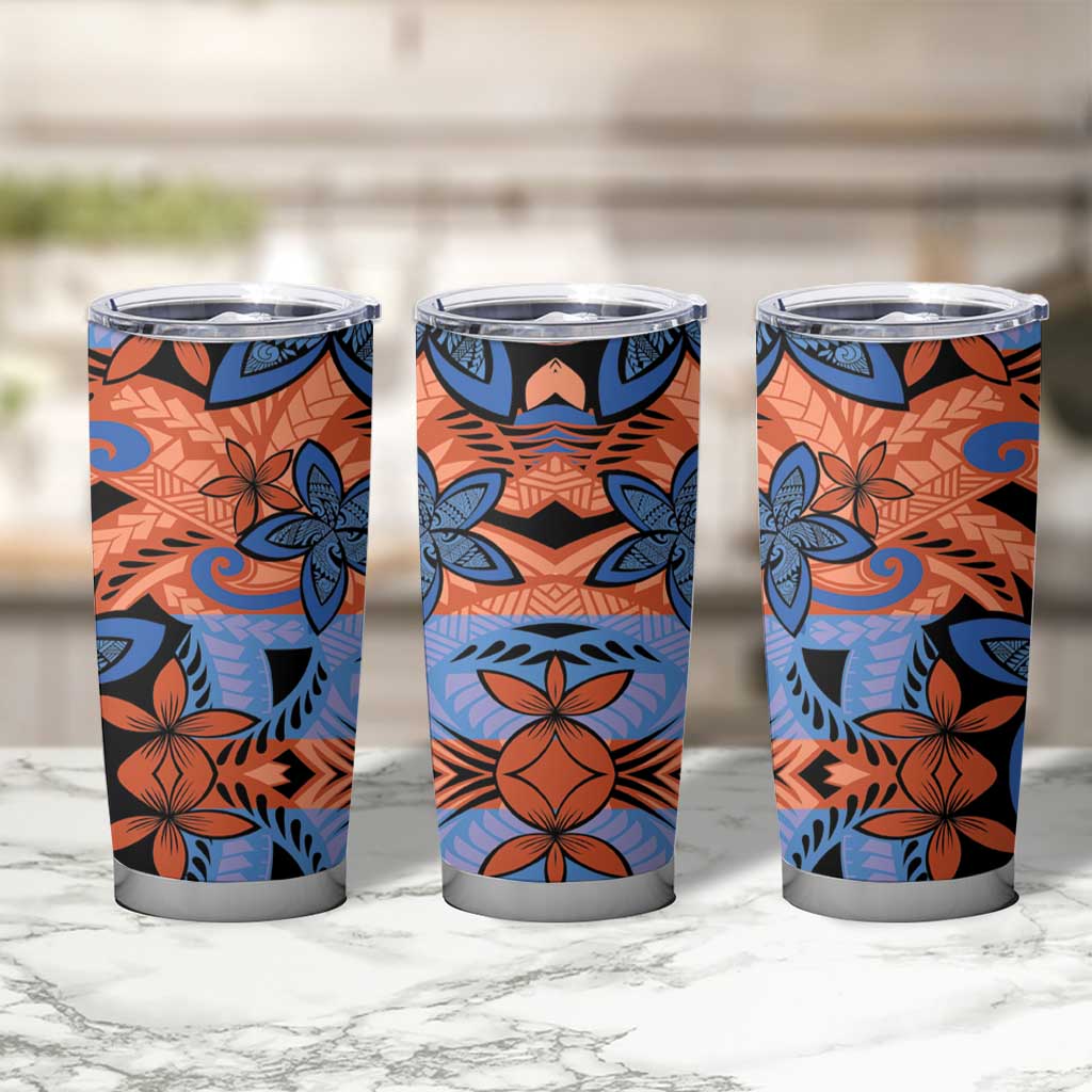 Plumeria Polynesian Pattern Tumbler Cup Unique Fantasy Orange Blue