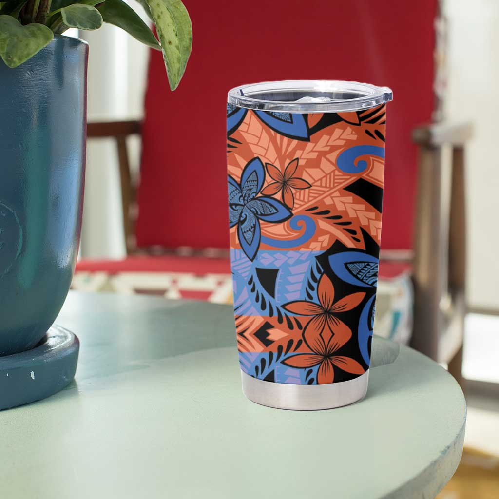 Plumeria Polynesian Pattern Tumbler Cup Unique Fantasy Orange Blue