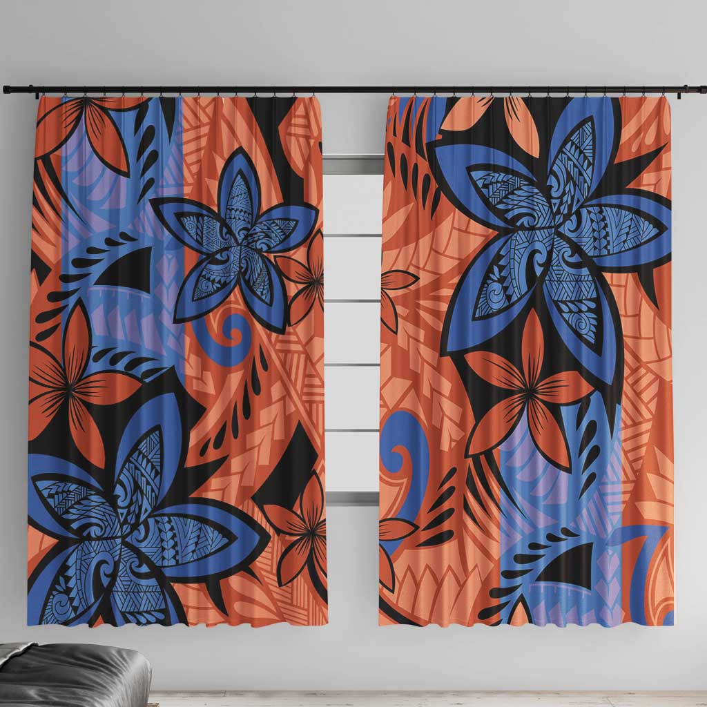 Plumeria Polynesian Pattern Window Curtain Unique Fantasy Orange Blue LT01 With Hooks Orange - Polynesian Pride