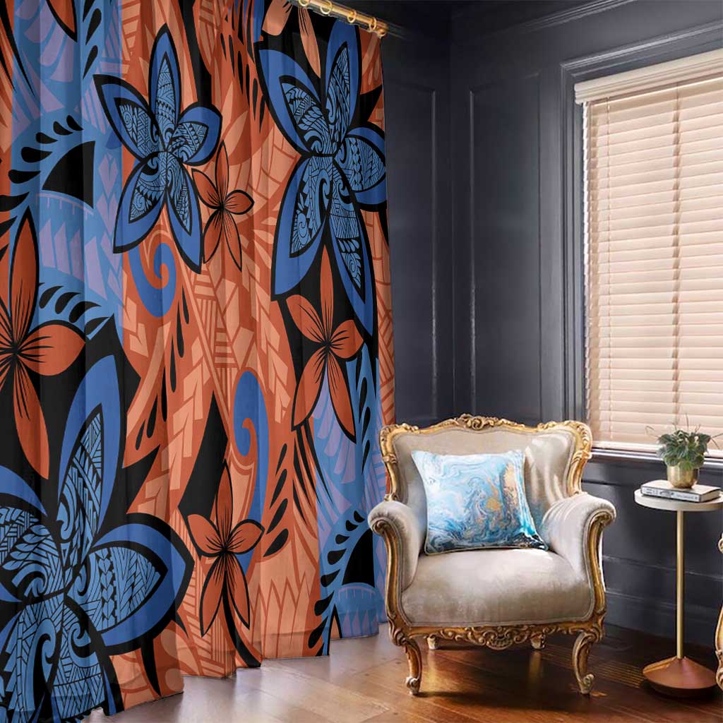 Plumeria Polynesian Pattern Window Curtain Unique Fantasy Orange Blue LT01 - Polynesian Pride
