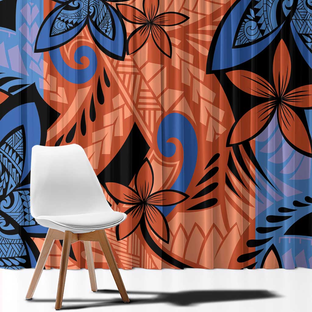 Plumeria Polynesian Pattern Window Curtain Unique Fantasy Orange Blue LT01 - Polynesian Pride