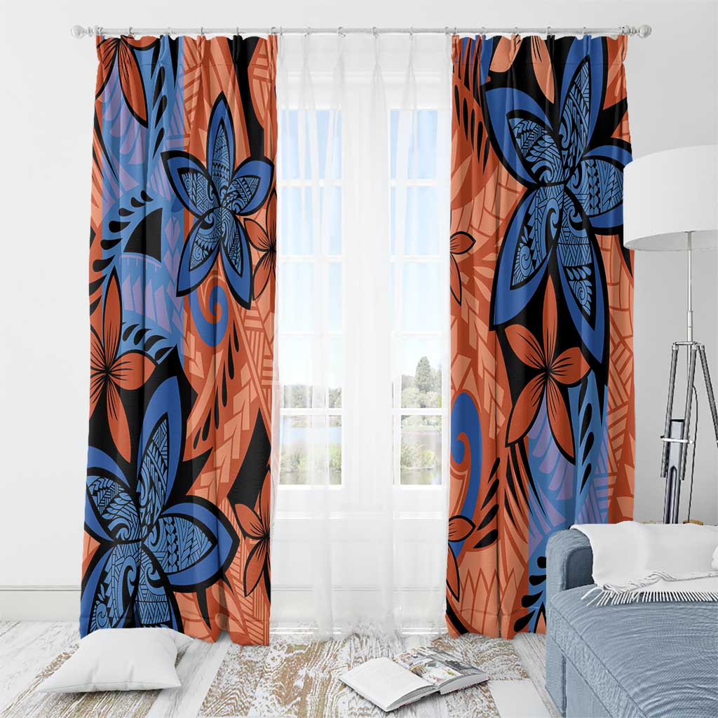 Plumeria Polynesian Pattern Window Curtain Unique Fantasy Orange Blue LT01 - Polynesian Pride