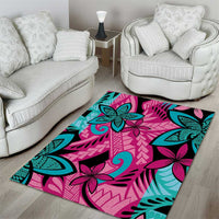 Plumeria Polynesian Pattern Area Rug Unique Fantasy Pink Teal