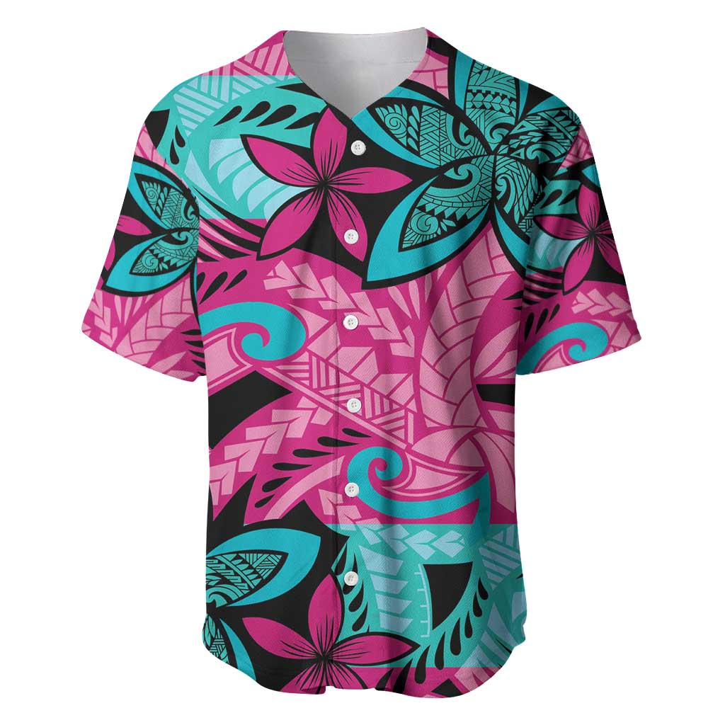 Plumeria Polynesian Pattern Baseball Jersey Unique Fantasy Pink Teal