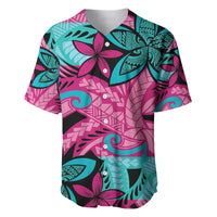 Plumeria Polynesian Pattern Baseball Jersey Unique Fantasy Pink Teal
