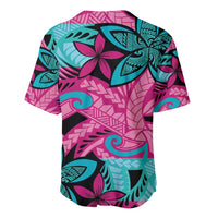 Plumeria Polynesian Pattern Baseball Jersey Unique Fantasy Pink Teal
