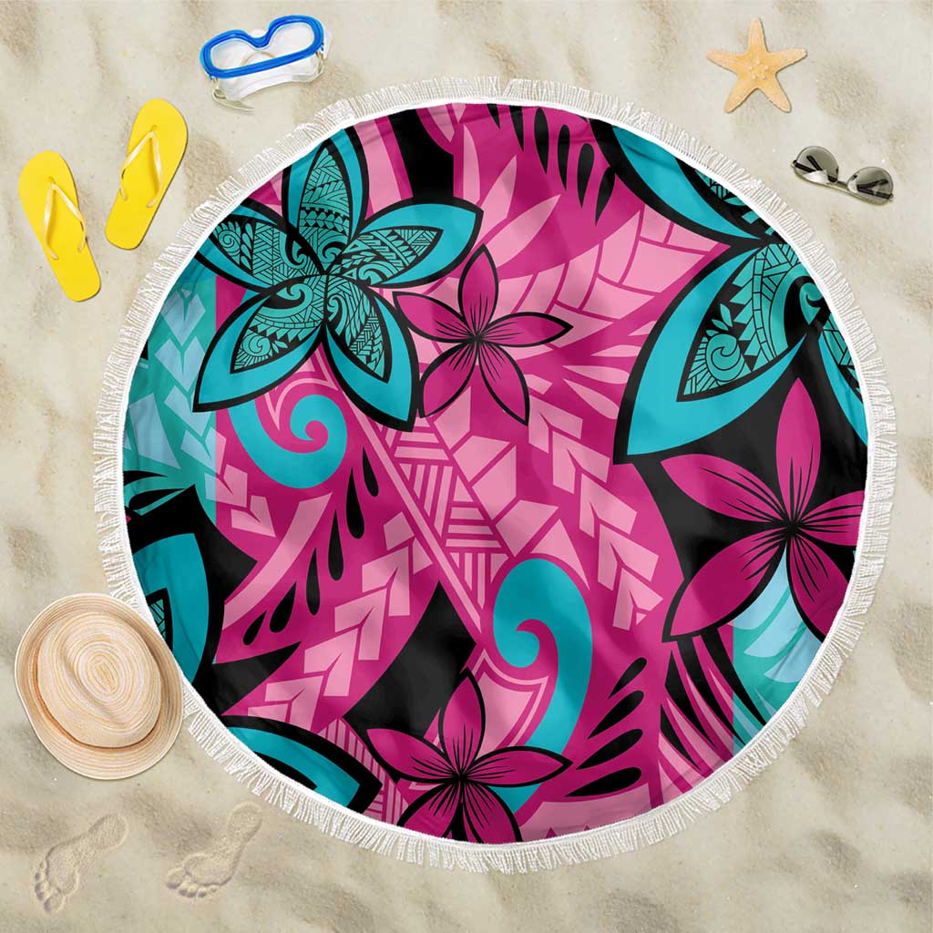 Plumeria Polynesian Pattern Beach Blanket Unique Fantasy Pink Teal LT01 One Size 150cm Pink - Polynesian Pride