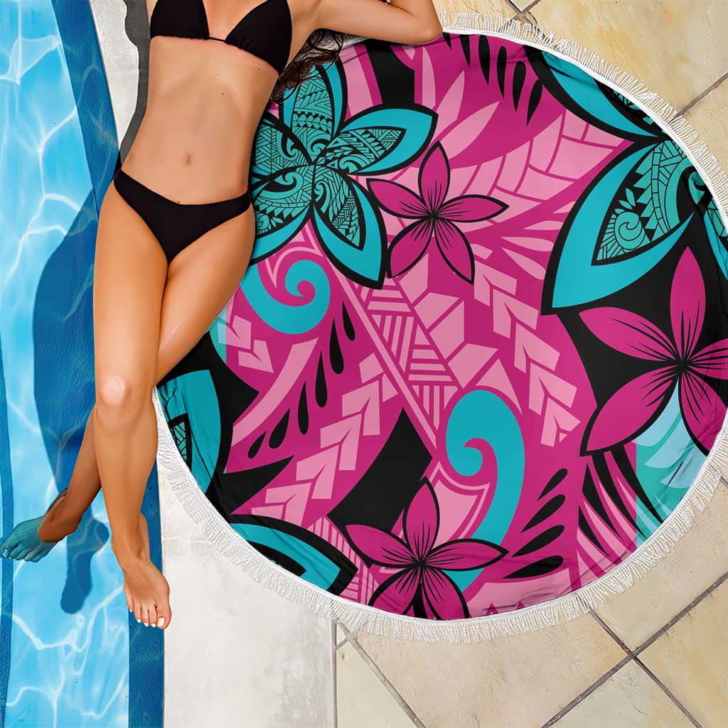 Plumeria Polynesian Pattern Beach Blanket Unique Fantasy Pink Teal LT01 - Polynesian Pride